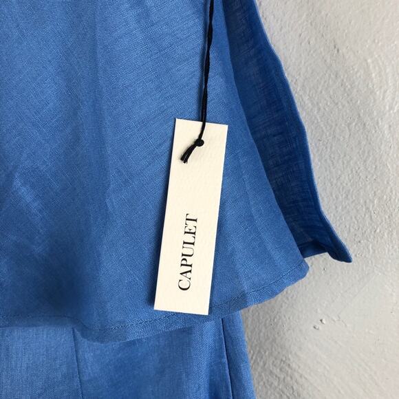 Capulet REVOLVE Blue Clara One Shoulder Ruffle Lightweight Zip Linen Mini Dress - Picture 4 of 9